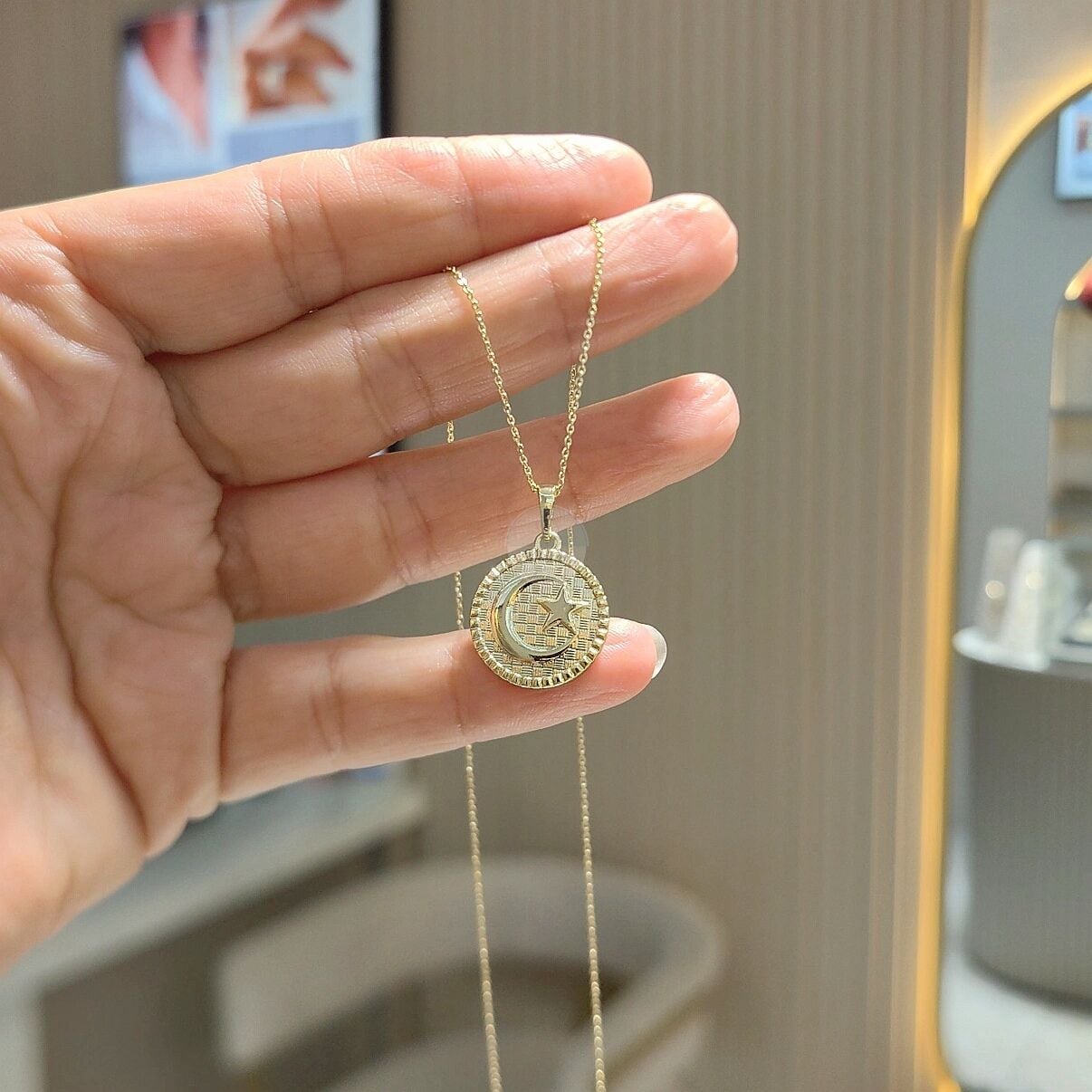 14K ALTIN KAPLAMA AYYILDIZ KOLYE