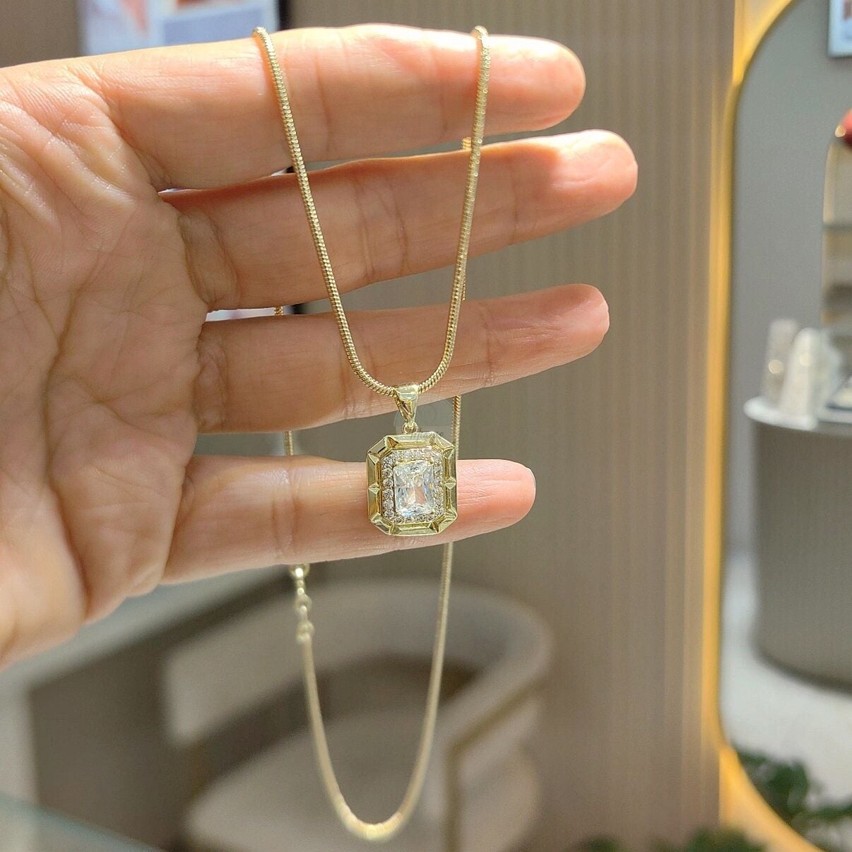 14K ALTIN KAPLAMA BAGET KOLYE