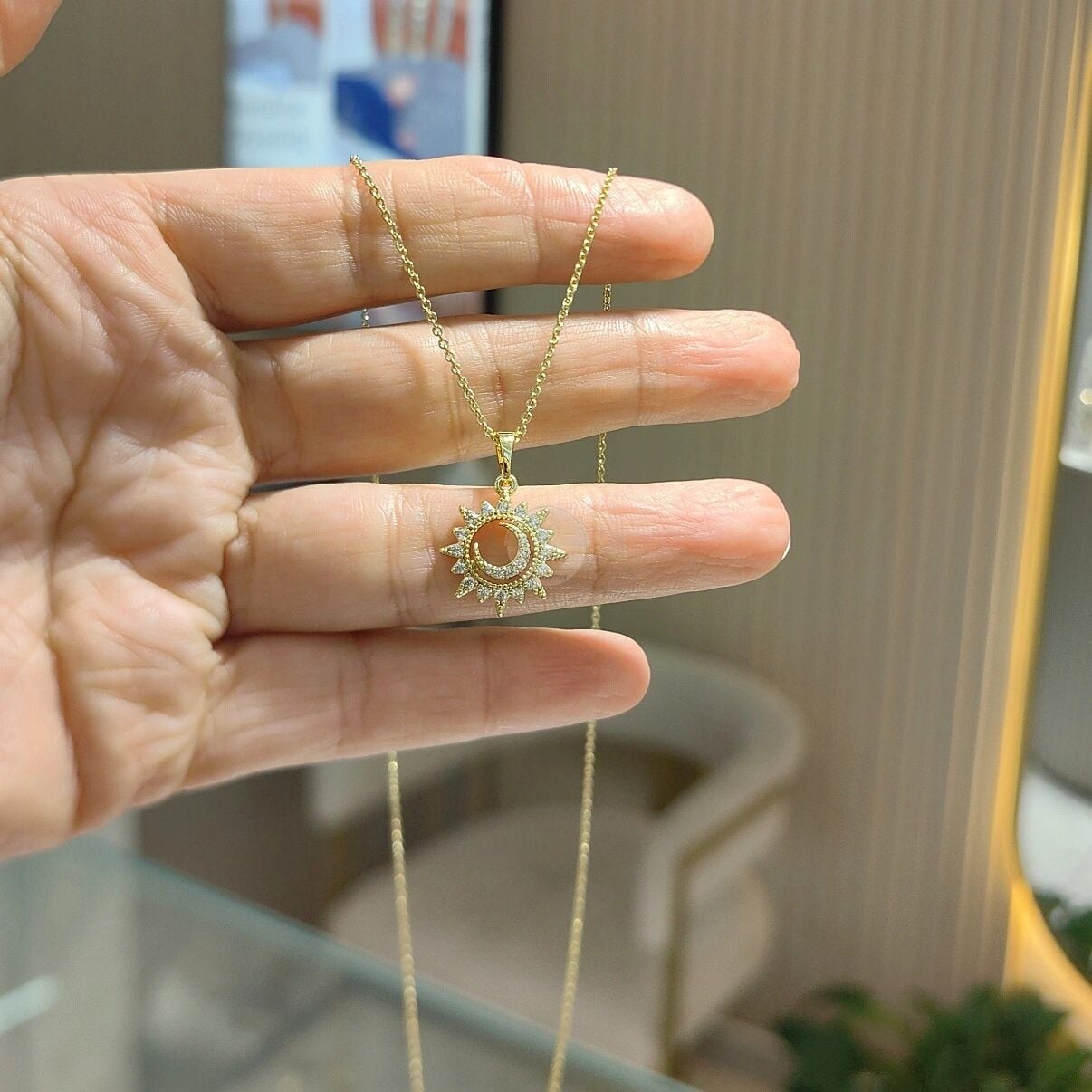 14K ALTIN KAPLAMA GÜNEŞ AY KOLYE