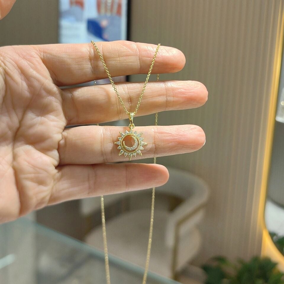 14K ALTIN KAPLAMA GÜNEŞ AY KOLYE