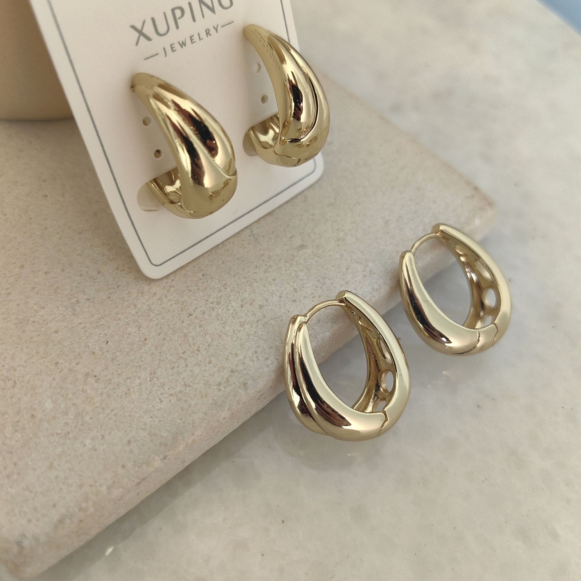 14K ALTIN KAPLAMA OVAL KÜPE