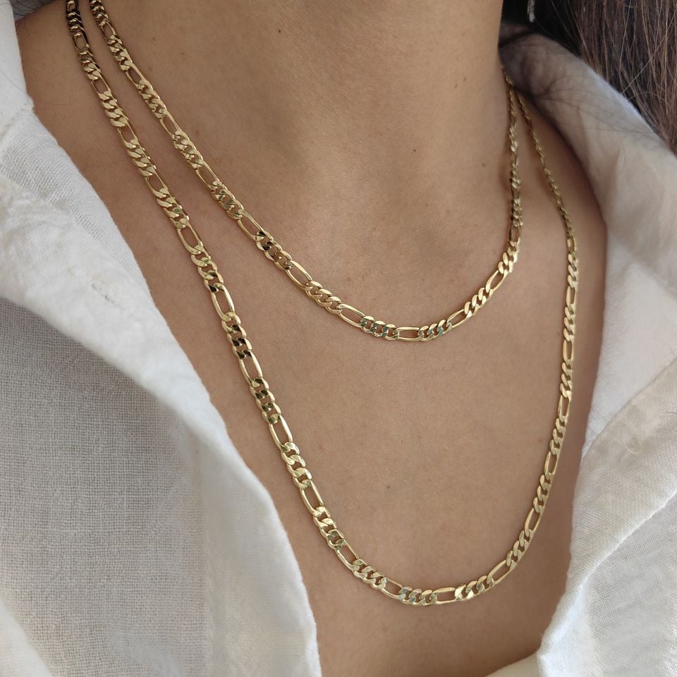 14 AYAR ALTIN RENGİNDE KUYUMCU FİGARO ZİNCİR