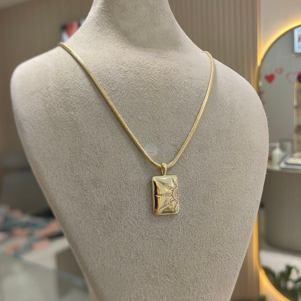 14K ALTIN KAPLAMA GÜNEŞ PLAKA KOLYE
