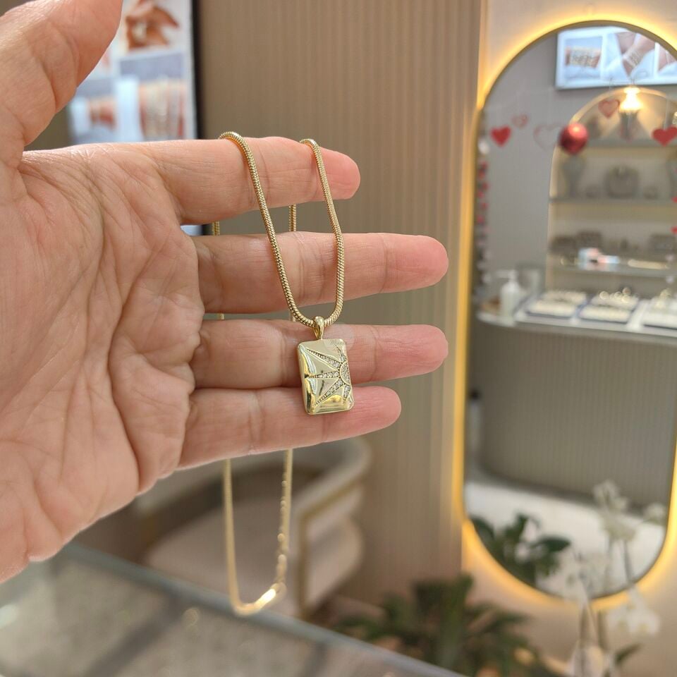 14K ALTIN KAPLAMA GÜNEŞ PLAKA KOLYE