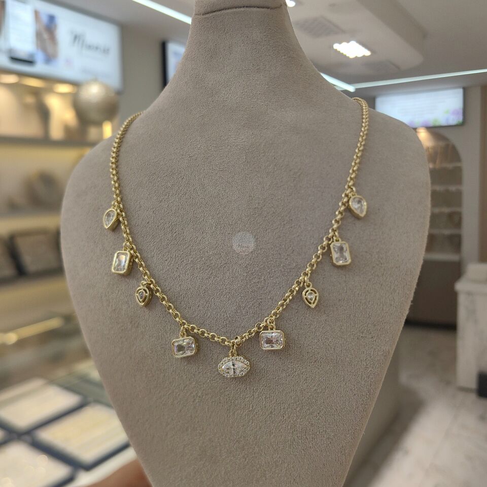 14K ALTIN KAPLAMA CHİC TAŞLI KOLYE
