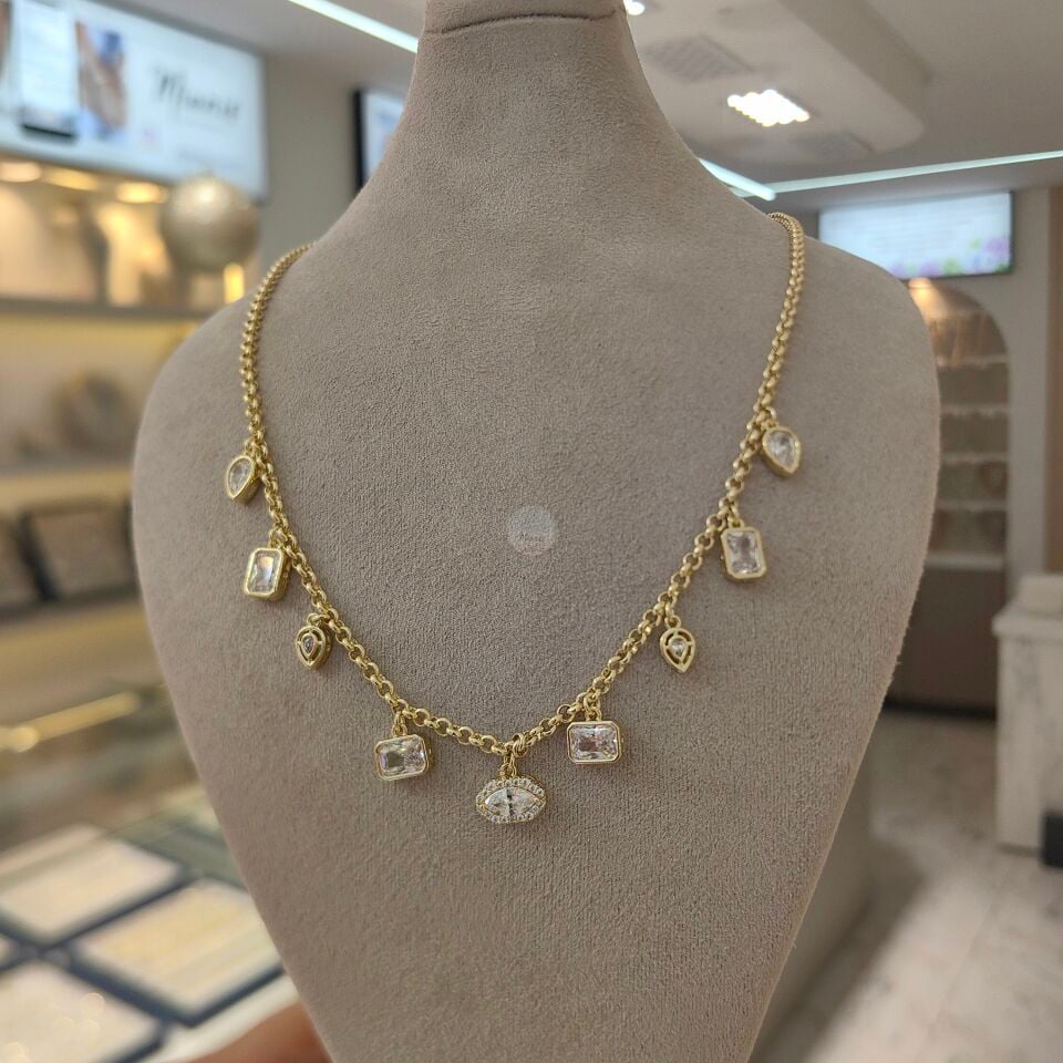 14K ALTIN KAPLAMA CHİC TAŞLI KOLYE