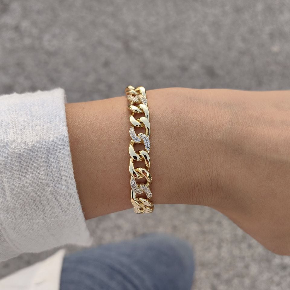 14K ALTIN KAPLAMA TAŞLI HALKA BİLEKLİK