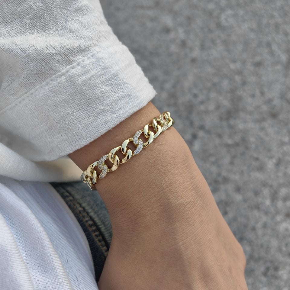 14K ALTIN KAPLAMA TAŞLI HALKA BİLEKLİK