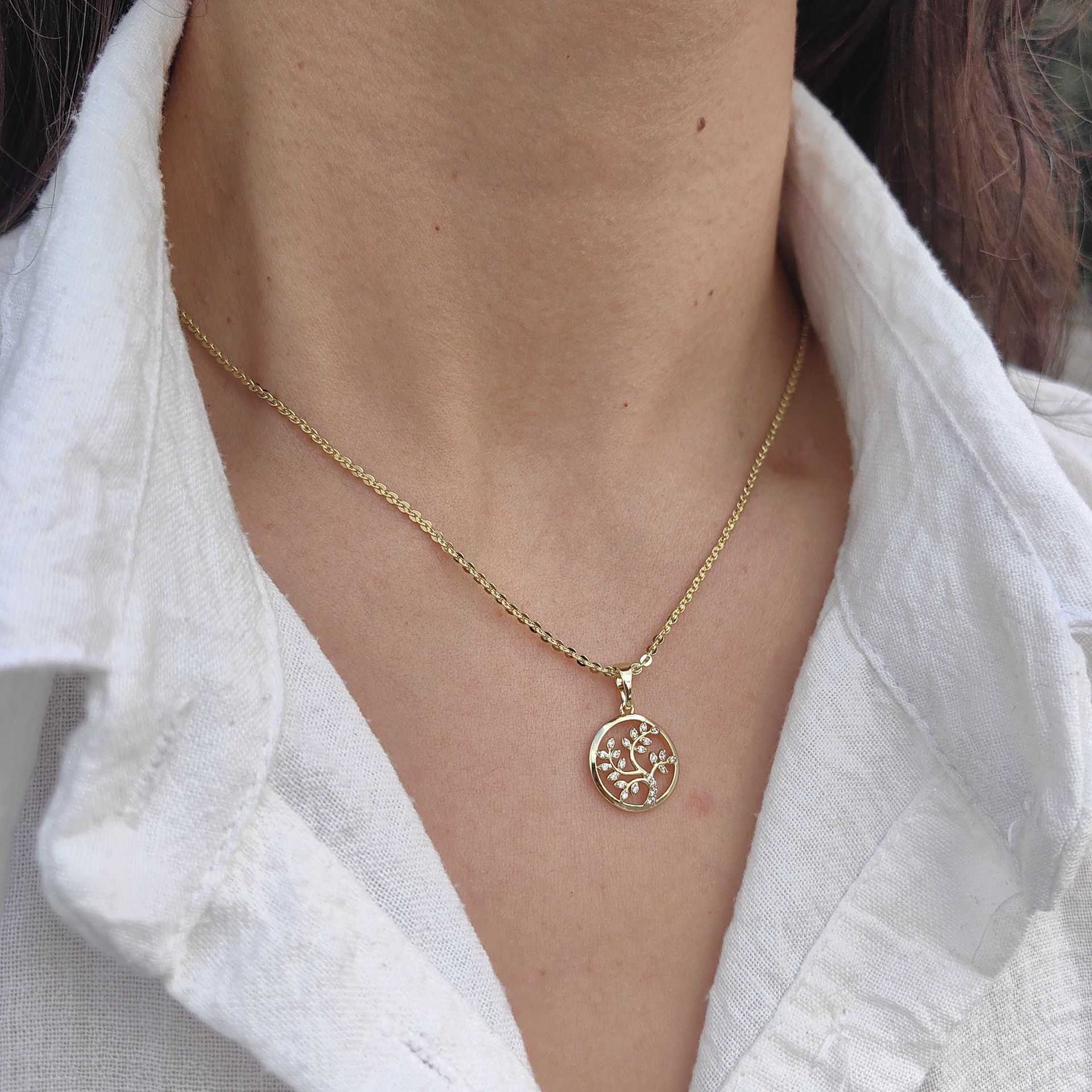 14 AYAR ALTIN KAPLAMA AĞAÇ KOLYE