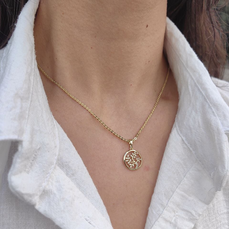 14 AYAR ALTIN KAPLAMA AĞAÇ KOLYE