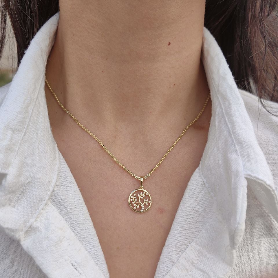 14 AYAR ALTIN KAPLAMA AĞAÇ KOLYE