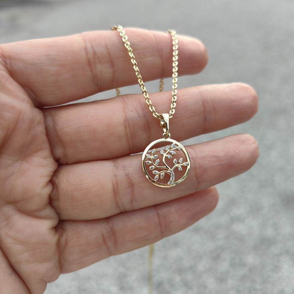 14 AYAR ALTIN KAPLAMA AĞAÇ KOLYE