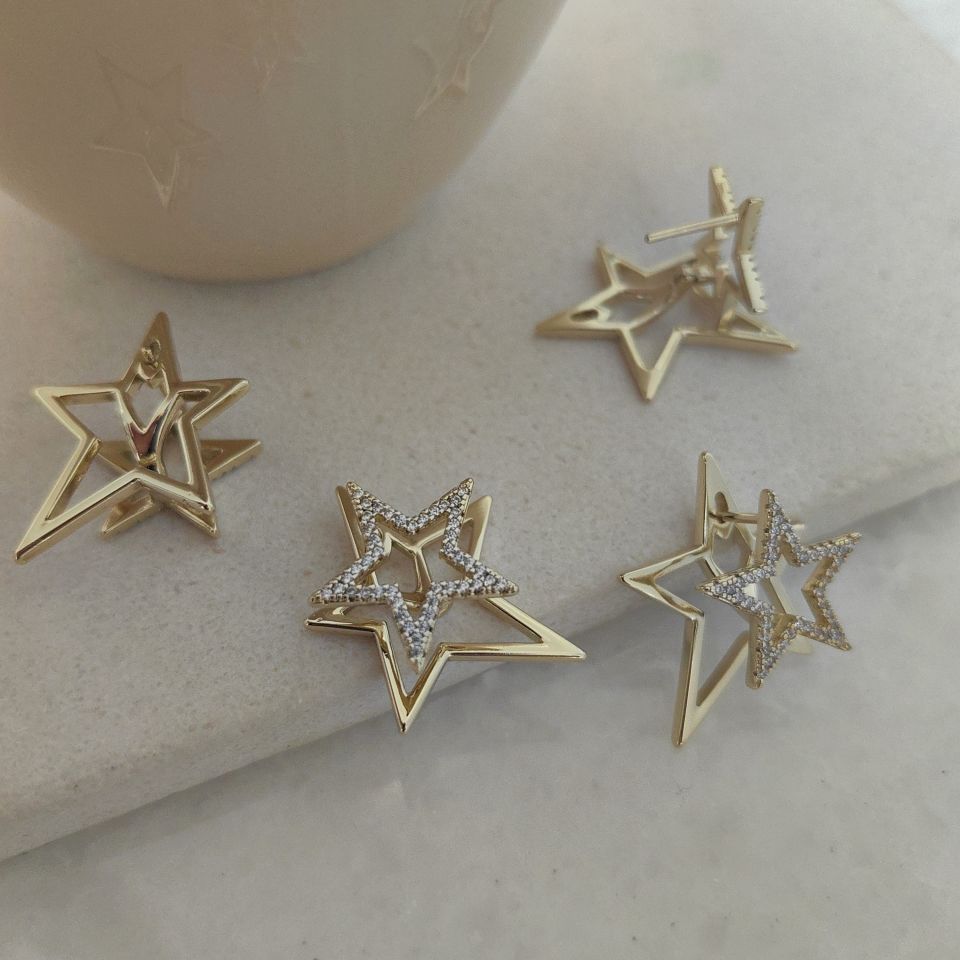 14 AYAR ALTIN KAPLAMA YILDIZ KÜPE