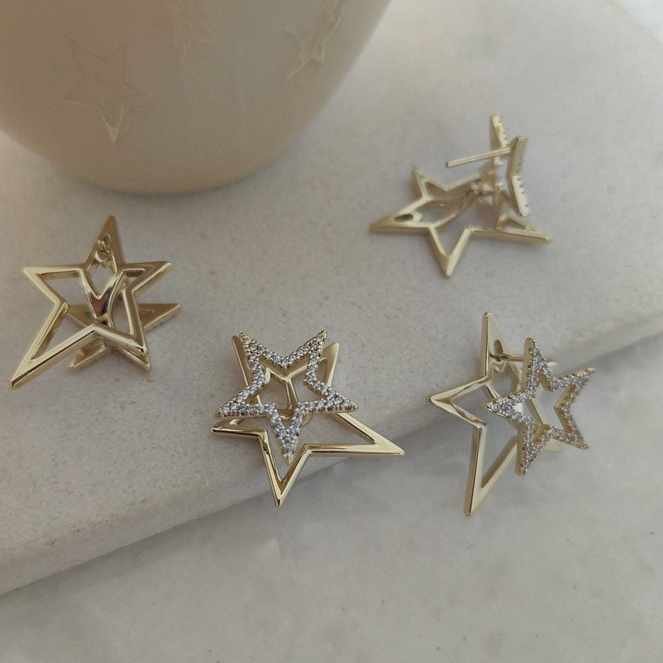 14 AYAR ALTIN KAPLAMA YILDIZ KÜPE