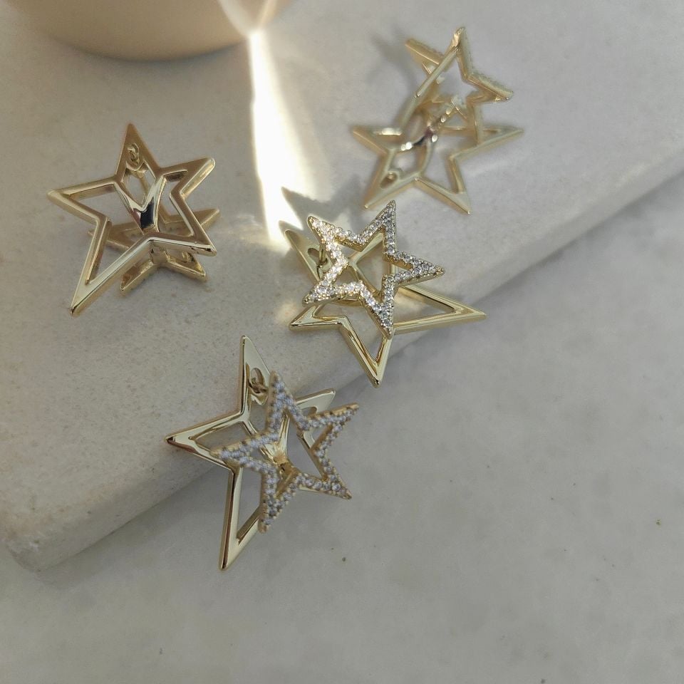 14 AYAR ALTIN KAPLAMA YILDIZ KÜPE