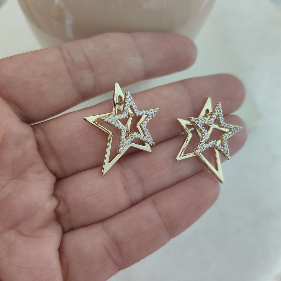 14 AYAR ALTIN KAPLAMA YILDIZ KÜPE