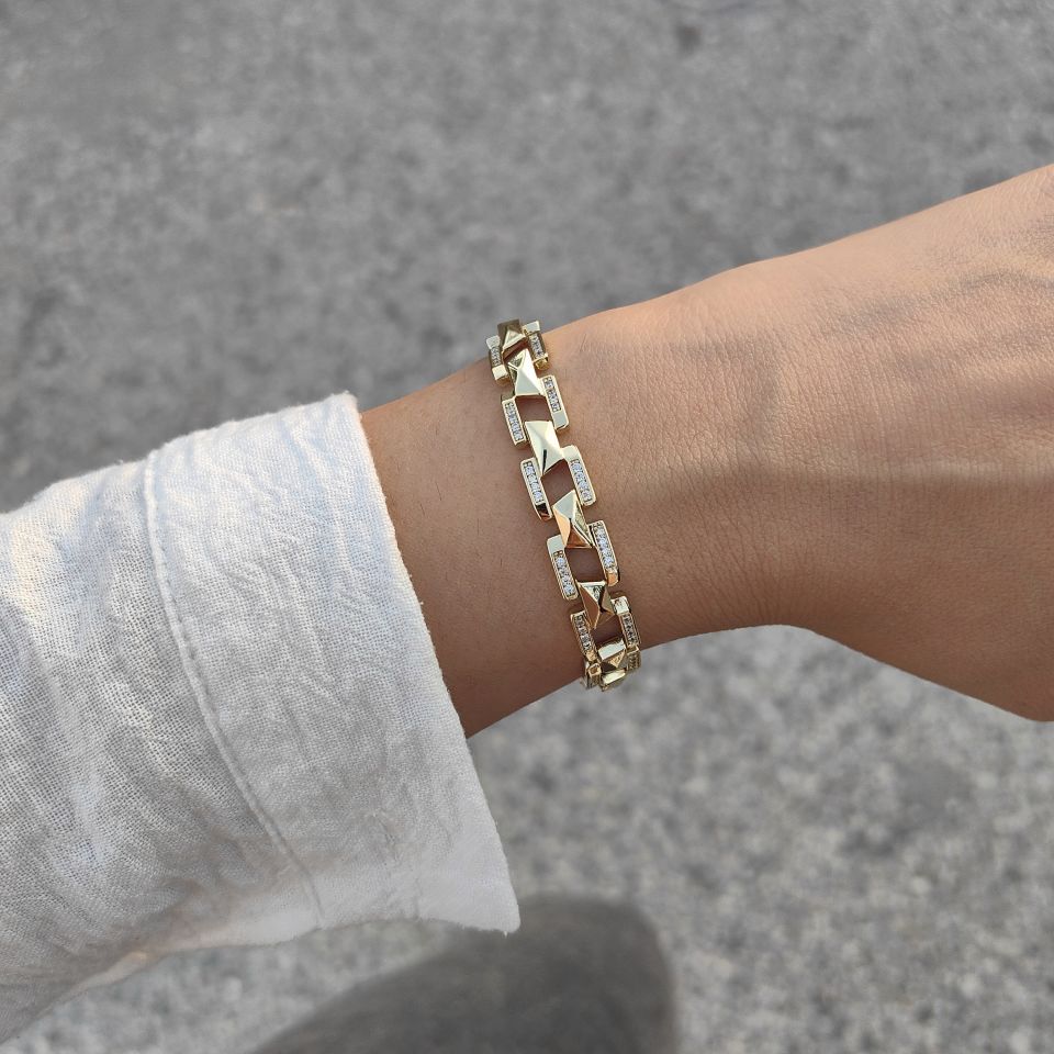 14K ALTIN KAPLAMA KARE KESİM TAŞLI BİLEKLİK