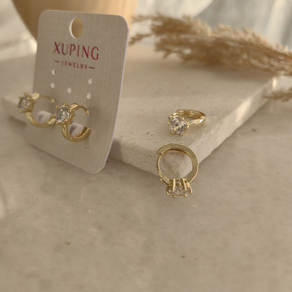 14K ALTIN KAPLAMA MİNİMAL TEK TAŞ KÜPE