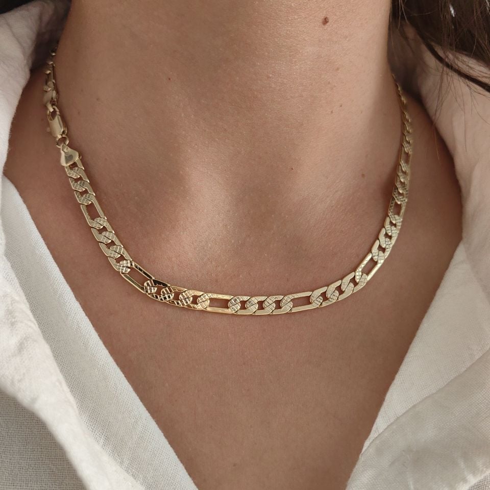 14K ALTIN KAPLAMA LAZER KESİMLİ ZİNCİR