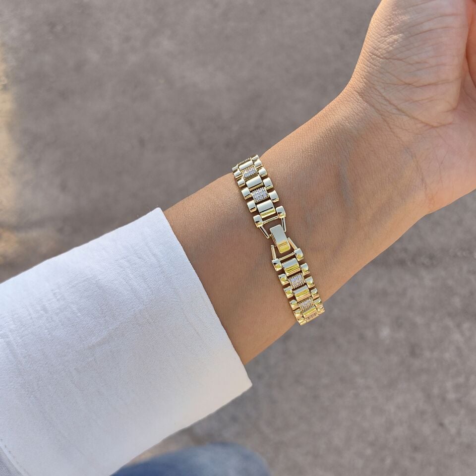 14 AYAR ALTIN KAPLAMA TAŞLI RLX BİLEKLİK