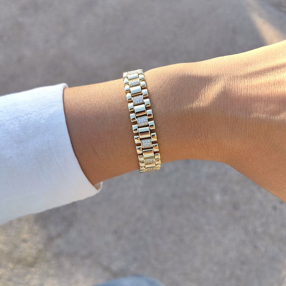 14 AYAR ALTIN KAPLAMA TAŞLI RLX BİLEKLİK