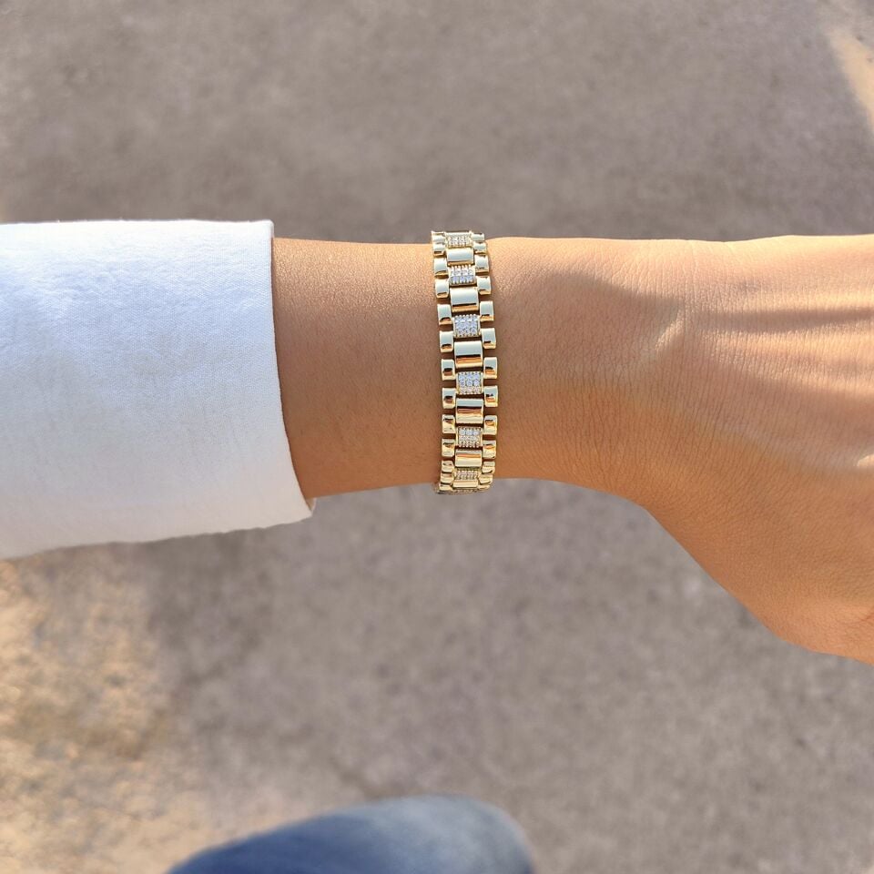 14 AYAR ALTIN KAPLAMA TAŞLI RLX BİLEKLİK