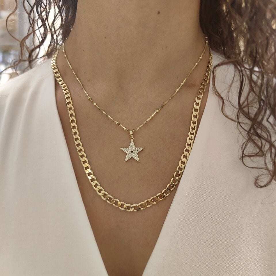 14K ALTIN KAPLAMA YILDIZ KOLYE KOMBİN