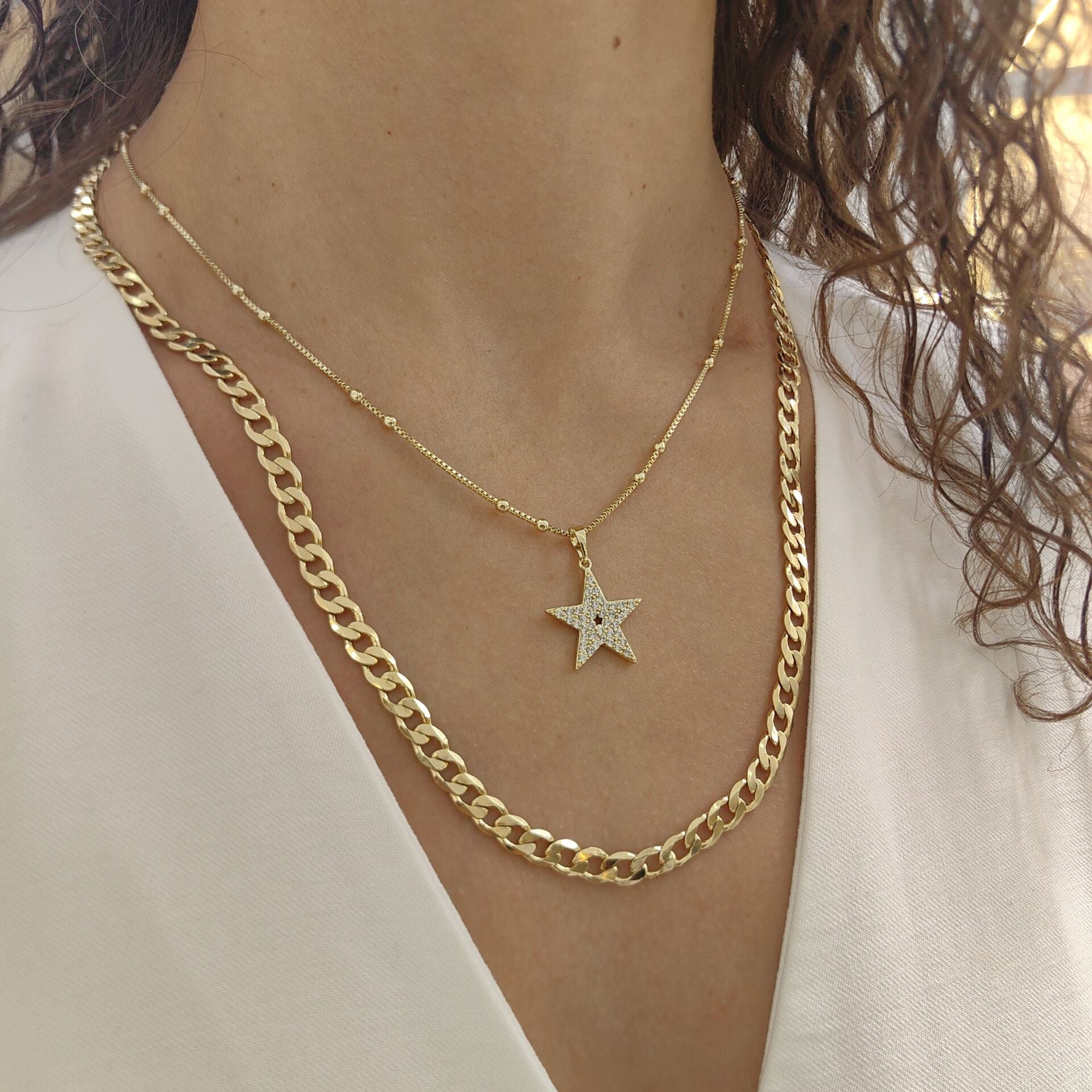 14K ALTIN KAPLAMA YILDIZ KOLYE KOMBİN