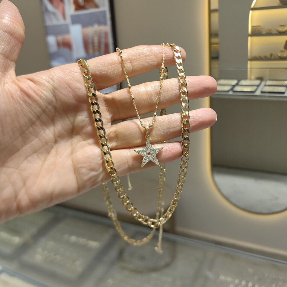 14K ALTIN KAPLAMA YILDIZ KOLYE KOMBİN