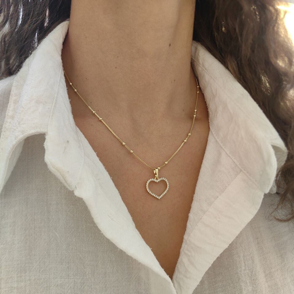 14 AYAR ALTIN KAPLAMA KALP KOLYE