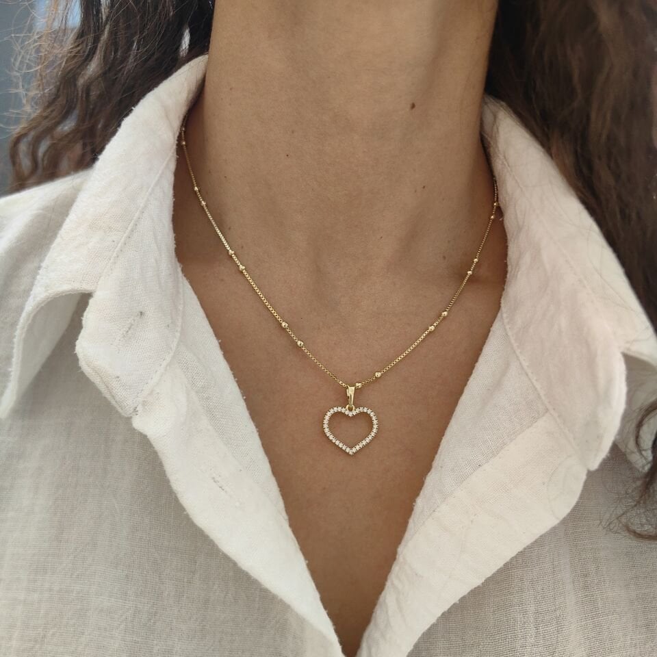 14 AYAR ALTIN KAPLAMA KALP KOLYE