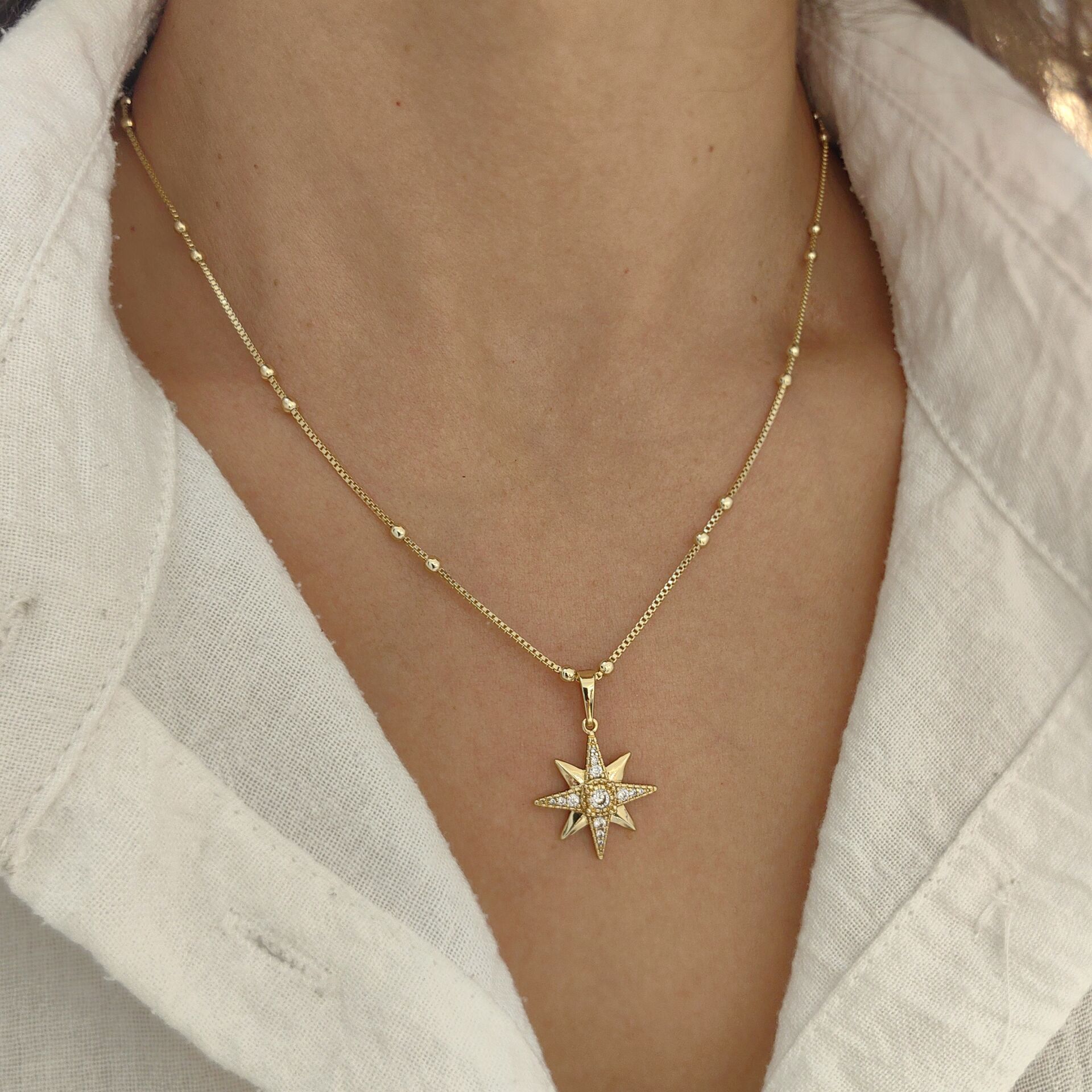 14 AYAR ALTIN KAPLAMA SİRİUS KOLYE