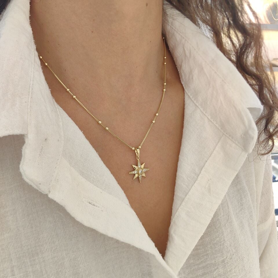 14 AYAR ALTIN KAPLAMA SİRİUS KOLYE