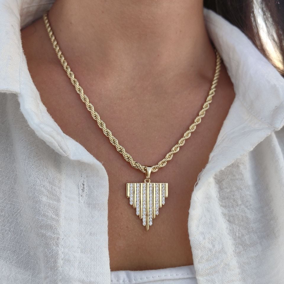 14K ALTIN KAPLAMA BURGU TAŞLI KOLYE