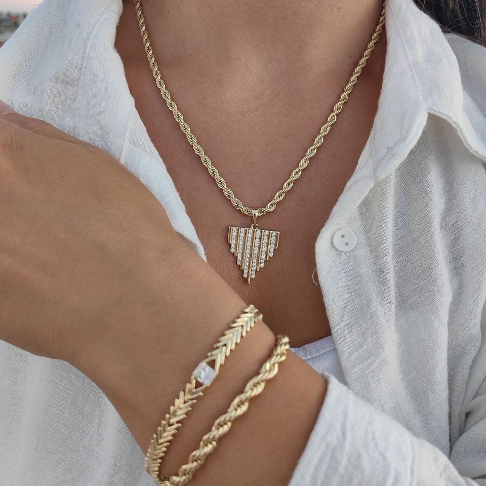 14K ALTIN KAPLAMA BURGU TAŞLI KOLYE