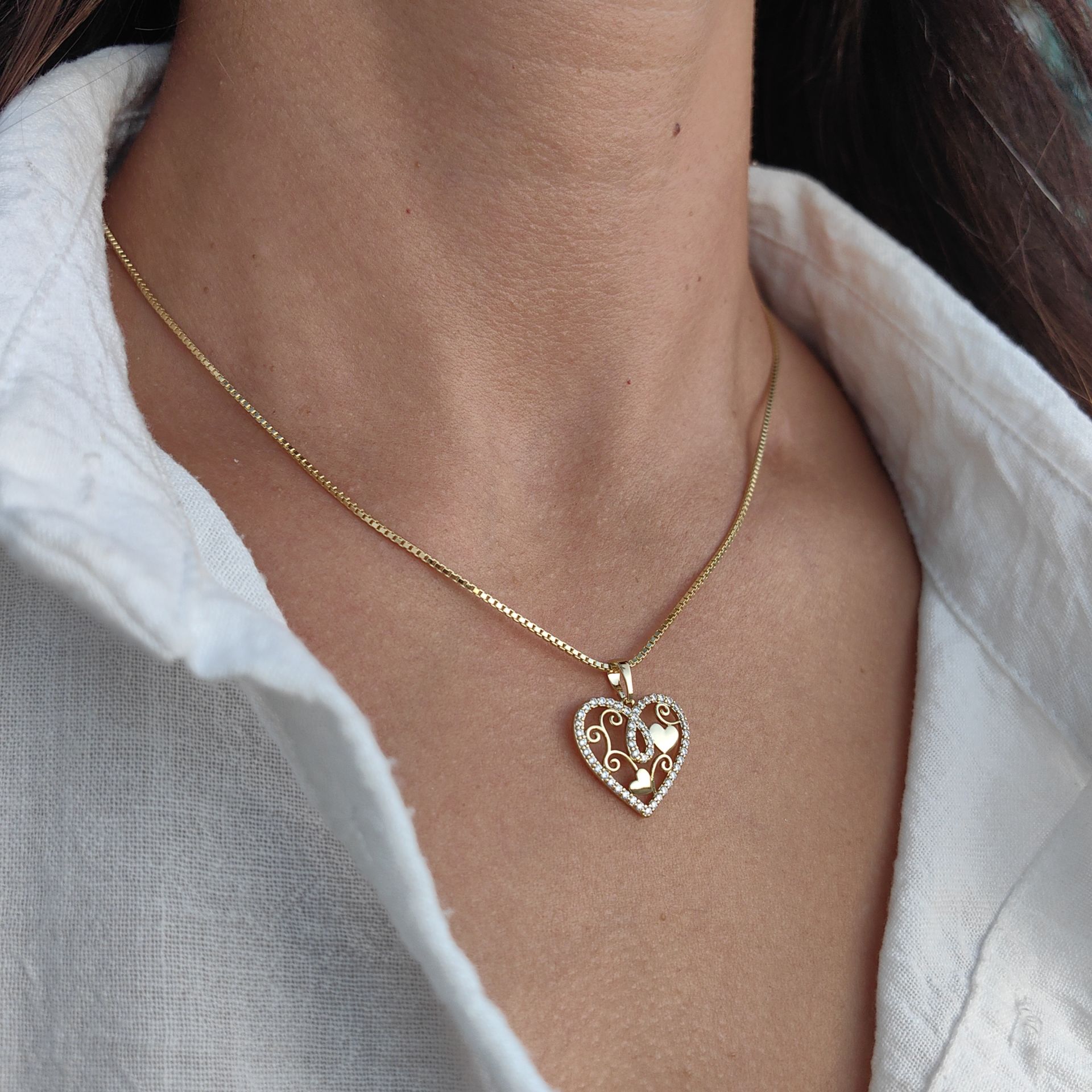 14K AYAR ALTIN KAPLAMA KALP KOLYE