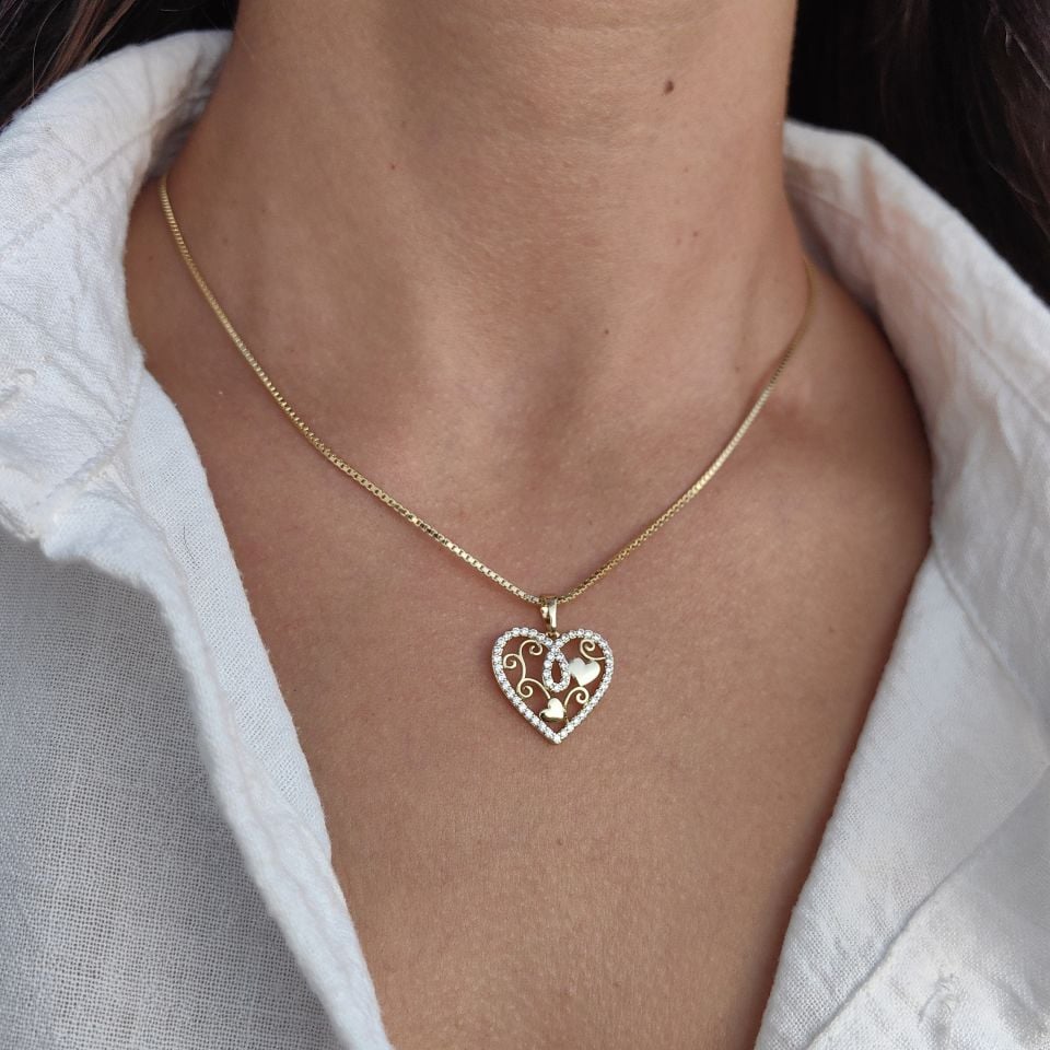 14K AYAR ALTIN KAPLAMA KALP KOLYE