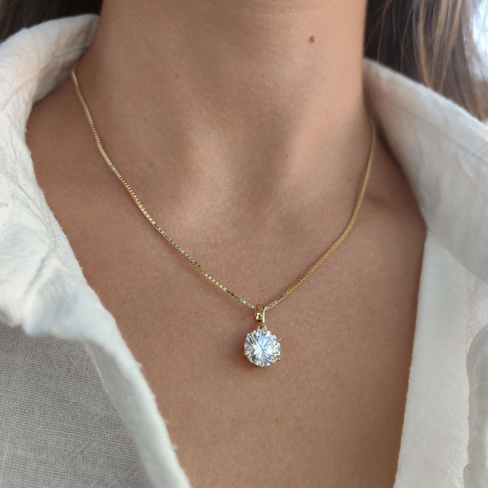 14K ALTIN KAPLAMA TEKTAŞ KOLYE