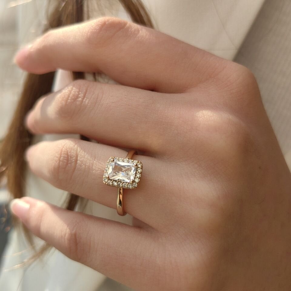 ROSE KAPLAMA BAGET TAŞLI YÜZÜK