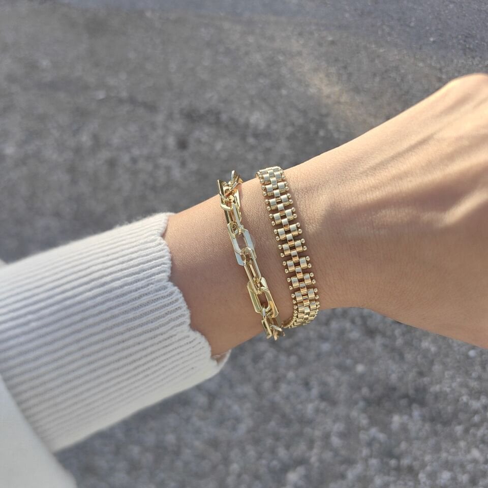 14K ALTIN KAPLAMA TAŞSIZ BİLEKLİK KOMBİN