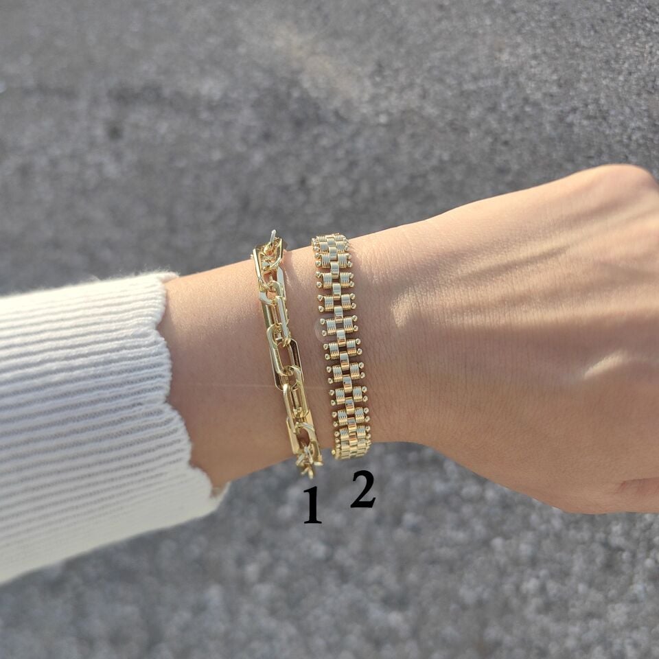 14K ALTIN KAPLAMA TAŞSIZ BİLEKLİK KOMBİN