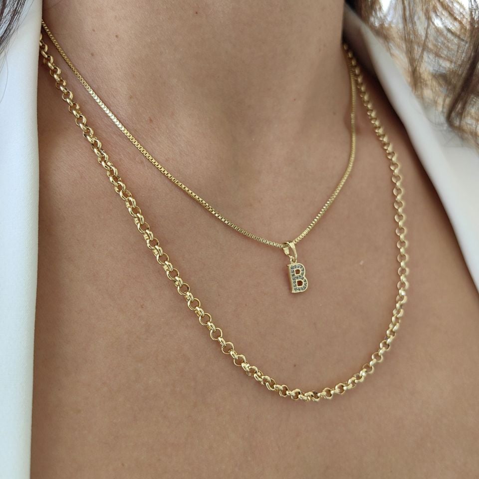 14 AYAR ALTIN RENGİ KOMBİN KOLYE