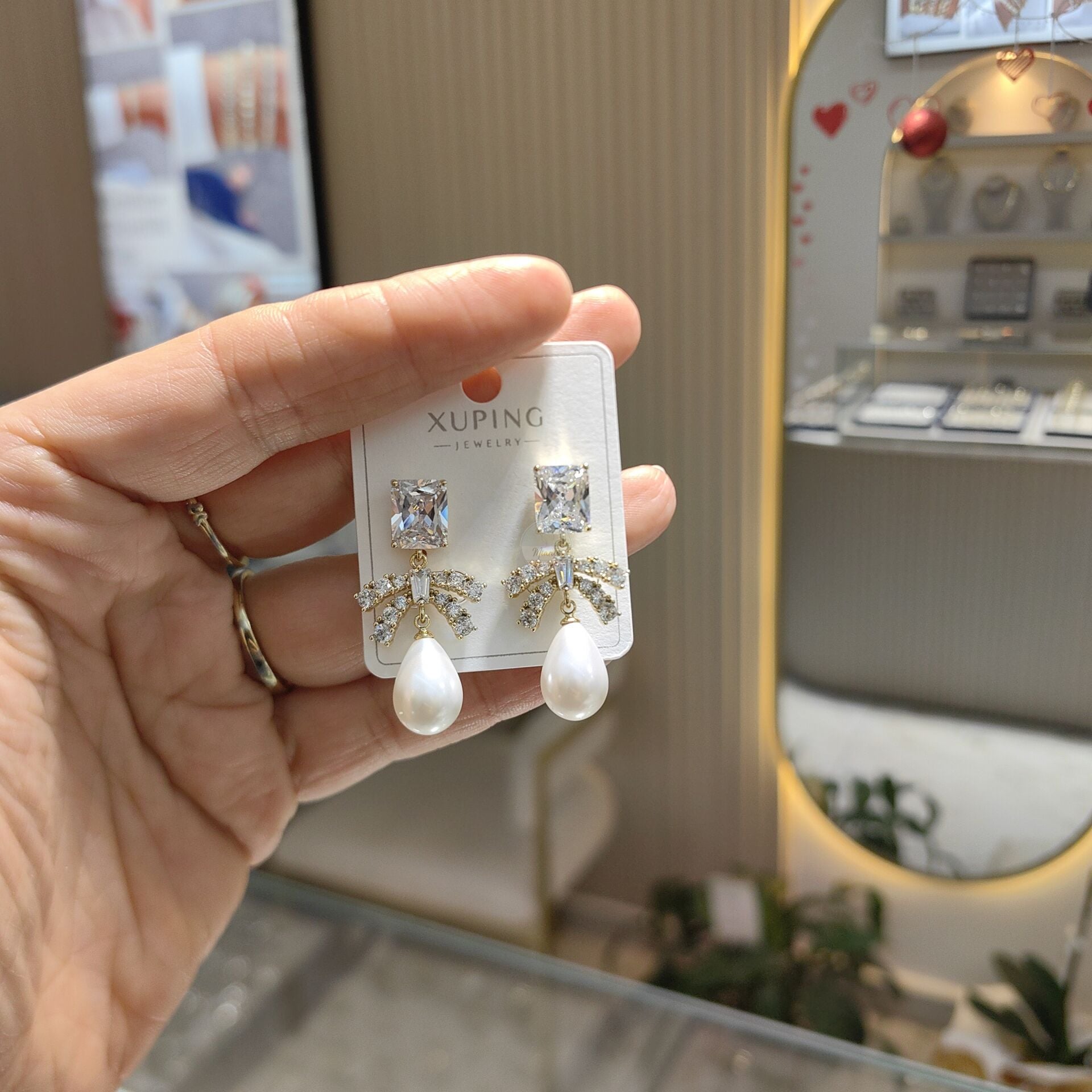14K ALTIN KAPLAMA TAŞLI İNCİ KÜPE