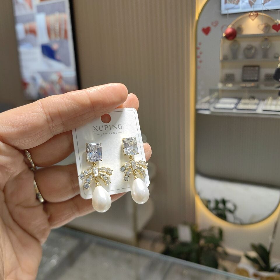 14K ALTIN KAPLAMA TAŞLI İNCİ KÜPE