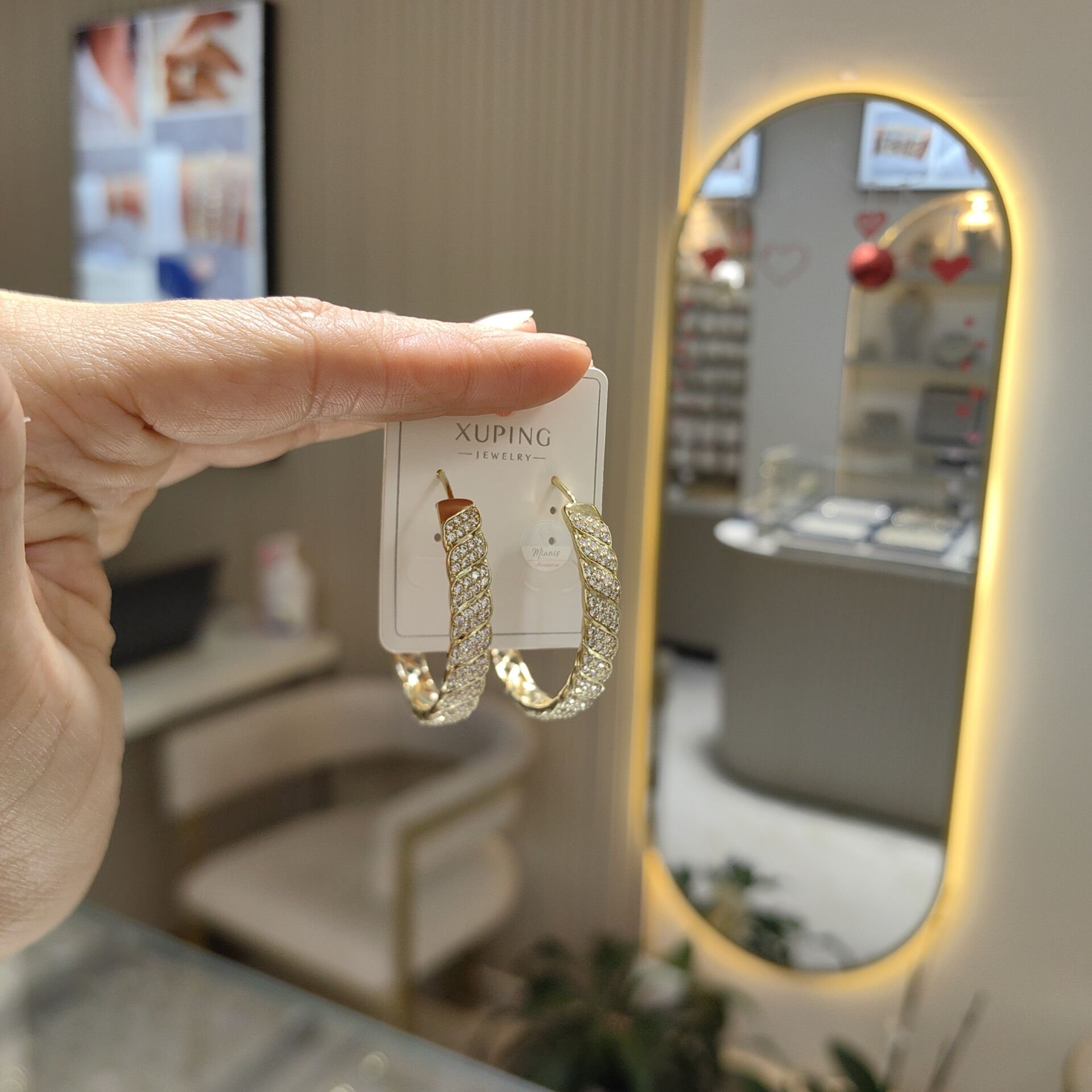 14K ALTIN KAPLAMA TAŞLI HALKA KÜPE