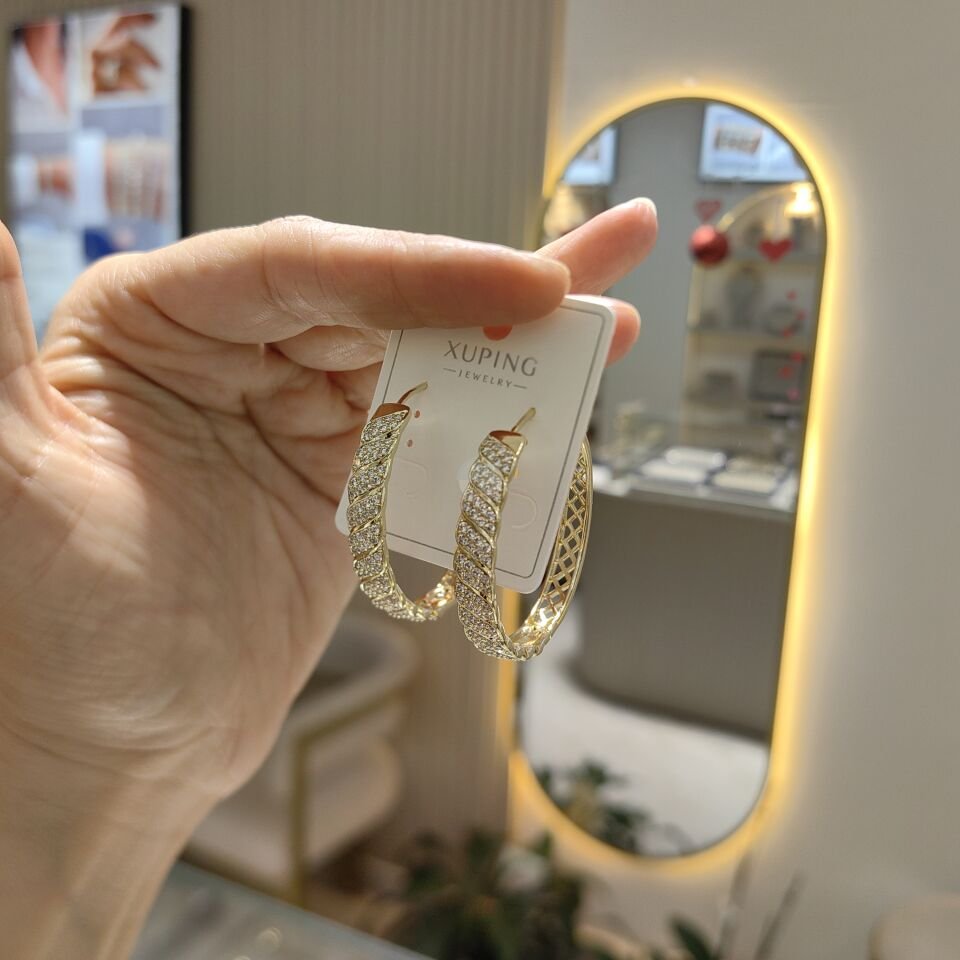 14K ALTIN KAPLAMA TAŞLI HALKA KÜPE