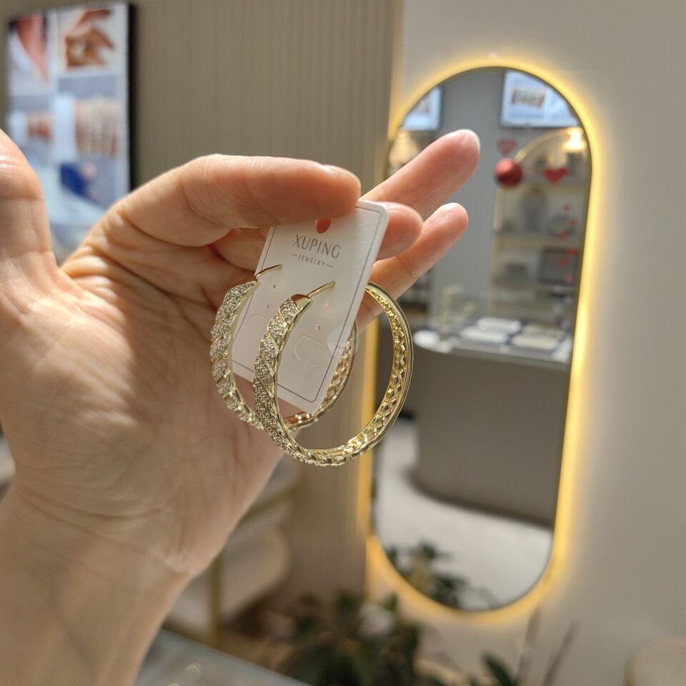 14K ALTIN KAPLAMA TAŞLI HALKA KÜPE