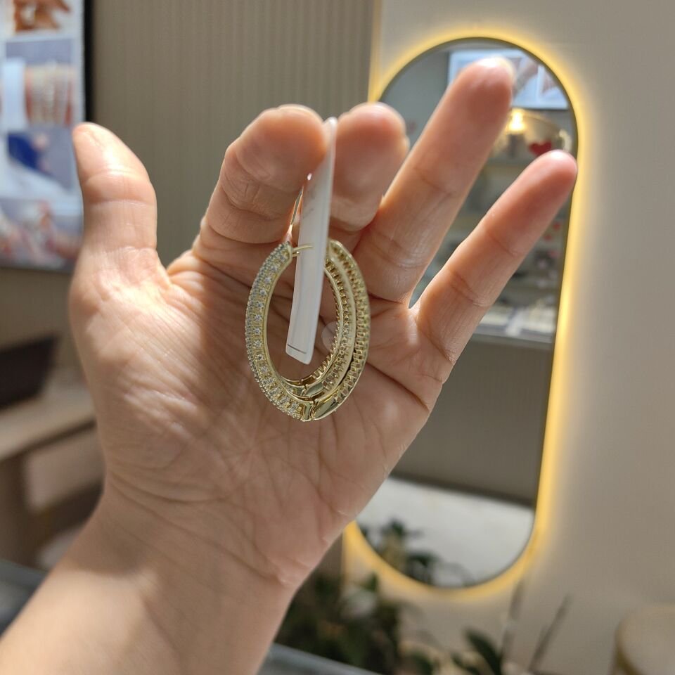 14K ALTIN KAPLAMA OVAL KÜPE