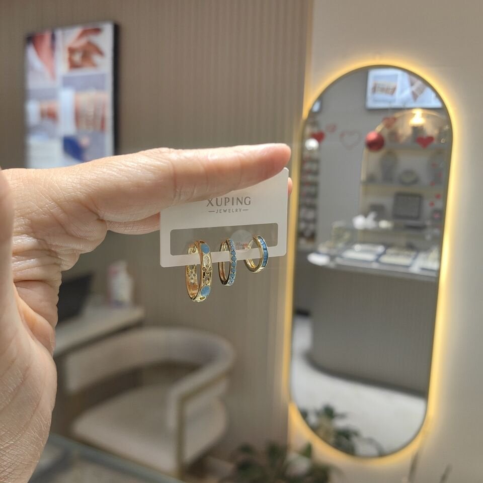 14K ALTIN KAPLAMA MAVİ TAŞLI KÜPE