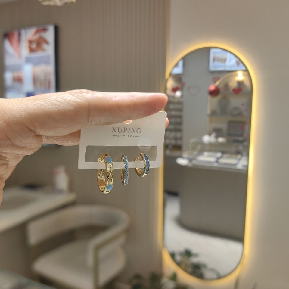 14K ALTIN KAPLAMA MAVİ TAŞLI KÜPE